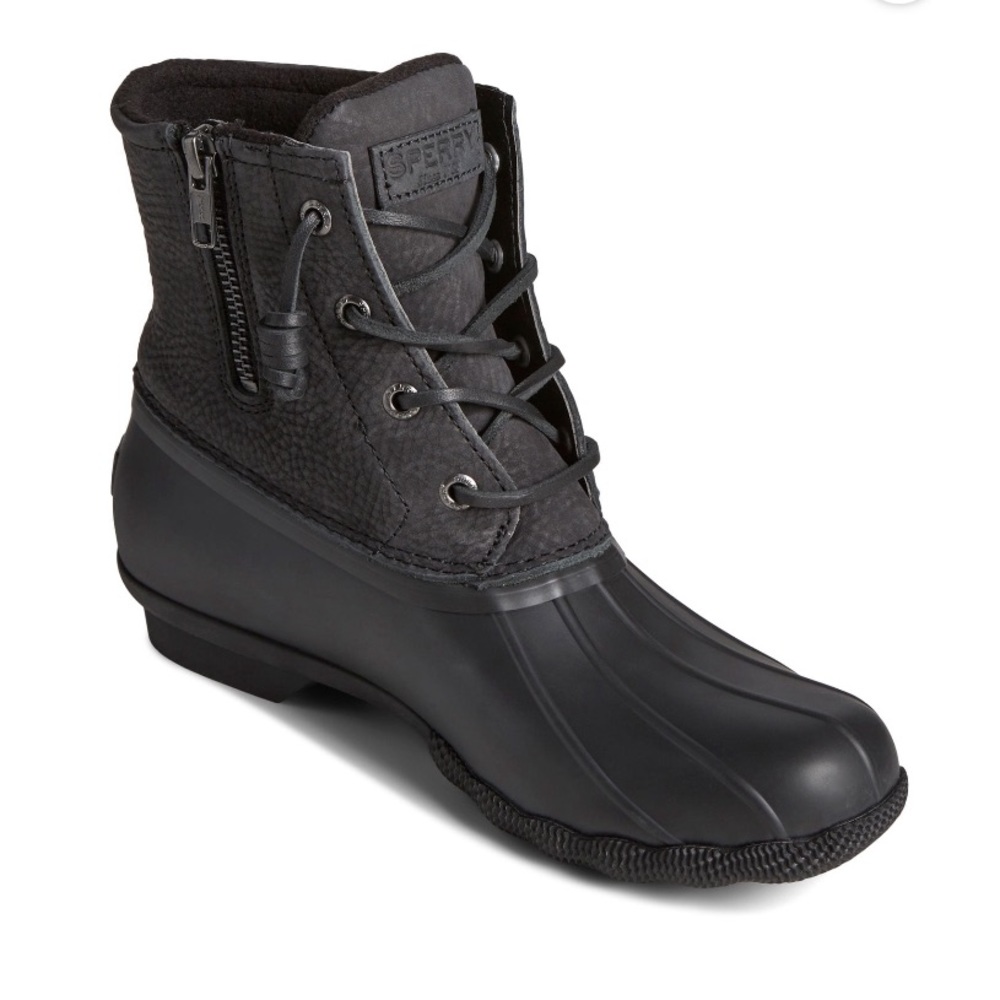 Womens Duck Boots Sperry 9 Lightweight Black Rain Boots Laced Zipper Womens